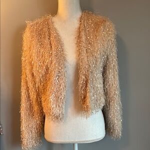 Shimmering Tan Fuzzy Cardigan